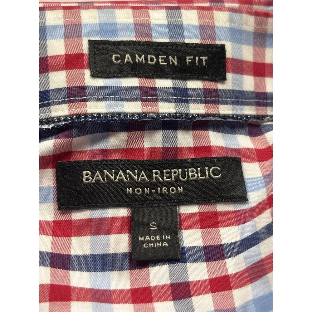 Banana Republic Camden Fit Shirt‎ Mens Small Non-Iron Red Blue Check 304827 S